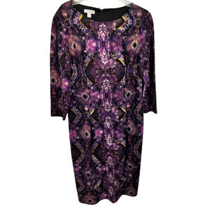 3277) London Times Multicolor Abstract Print 3/4 Sleeve Midi Dress Size 14